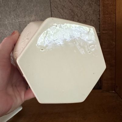Sale Photo Thumbnail #254: White Glazed Hexagonal Ginger Jar with Floral Relief