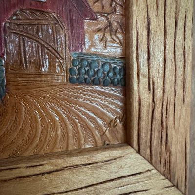Sale Photo Thumbnail #279: Hand-Carved Covered Bridge Wood Relief by H. Nadeau