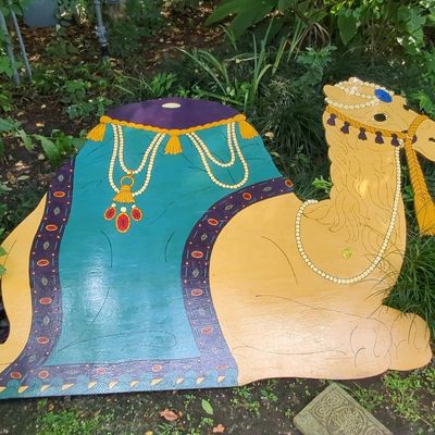 Sale Photo Thumbnail #236: Hand-Painted Wooden Camel Garden Cutout with Ornate Saddle Blanket