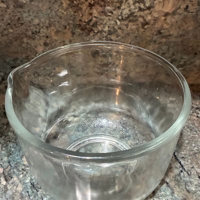 Sale Photo Thumbnail #778: Vintage Fire King or Glasbake Clear Glass Mixing Bowl with Spout