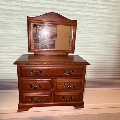 Sale Photo Thumbnail #192: Vintage Wooden Jewelry Chest with Mirror and Music Box