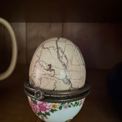 Sale Photo Thumbnail #620: Vintage Porcelain Egg Trinket Box with Floral Base