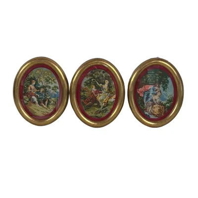 EUROPEAN SCHOOL (20TH CENTURY) NEEDLEPOINTS
Untitled (Set of Three)
Petit point needlepoint
h. 11 x w. 9 x d. 1 in.
Three oval textiles...