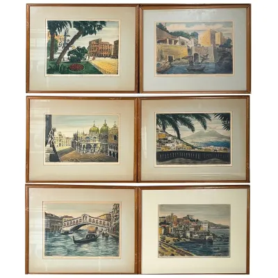 (6pc) Set Of Vintage Colored Etching/Watercolor Prints
Dimensions: h. 15 x w. 18 in (9h x 12w sight)
Item Code: 9AA-73
