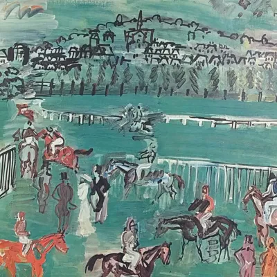 RAOUL DUFY (FRENCH, 1877-1953) COLOR PRINT
Horse Racing Scene
Color print on paper
h. 17.5 x w. 25 in., sight
The composition depicts...