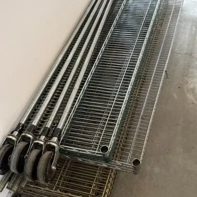 2 Steel Shelving Units, One With Wheels