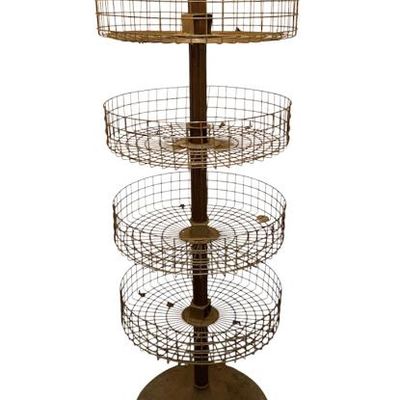 Sale Photo Thumbnail #20: 4 tier Vtg. rotating wire standing shelf, ht. 65”