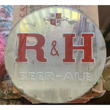 Sale Photo Thumbnail #128: Antique glass sign, R & H Beer -Ale , Rubsam & Horram Brewing Co., Staten Island, NY.