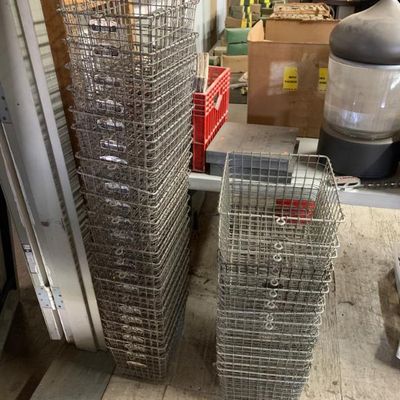 Sale Photo Thumbnail #42: Two stacks of vtg. wire baskets, American Playground Device Co. and Kasper Wire Works
