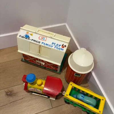Sale Photo Thumbnail #34: Vintage Fisher-Price Family Farm and Circus Train, silo is faded