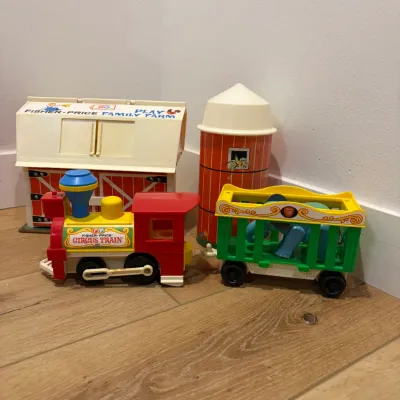 Sale Photo Thumbnail #33: Vintage Fisher-Price Family Farm and Circus Train, silo is faded