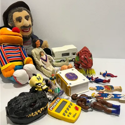 Sale Photo Thumbnail #216: Lot of various vintage toys including a signed Boxcar Willie