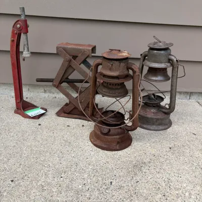 Sale Photo Thumbnail #387: 2 Antique lanterns (no glass), jack, bottle capper