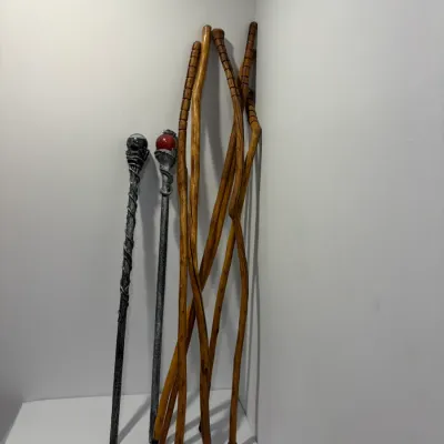 Sale Photo Thumbnail #150: 6 Wooden walking sticks & 2 wizard staffs