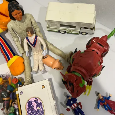 Sale Photo Thumbnail #219: Lot of various vintage toys including a signed Boxcar Willie