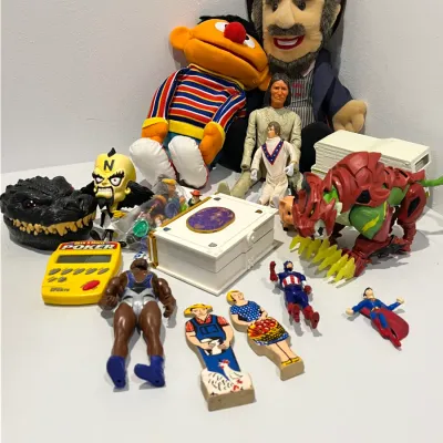 Sale Photo Thumbnail #215: Lot of various vintage toys including a signed Boxcar Willie