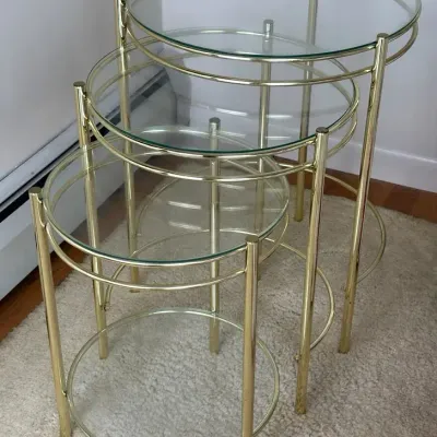 Mid-Century Modern Brass & Glass Nesting Tables