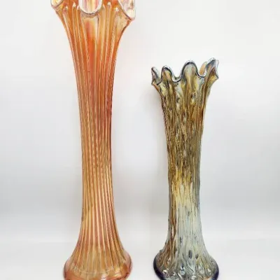 Carnival Glass Vases Tree Trunk Amethyst Iridescent 