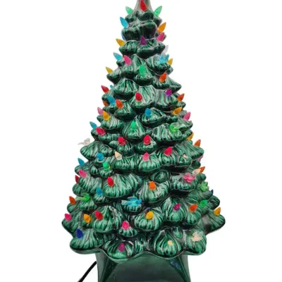 Light Up Ceramic Large Tabletop Christmas Tree Vintage 70s 