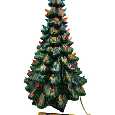 Ceramic Light Up Tabletop Christmas Tree Vintage 70s
