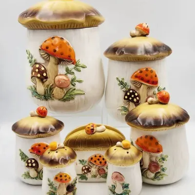Groovy Merry Mushroom Sears Japanese 7 Pc Canister Set