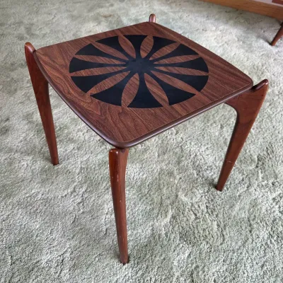 Mid-Century Modern Starburst Inlay Accent Table
