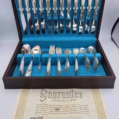Rogers & Bro. Silverplate Flatware Set with Chest & Paperwork