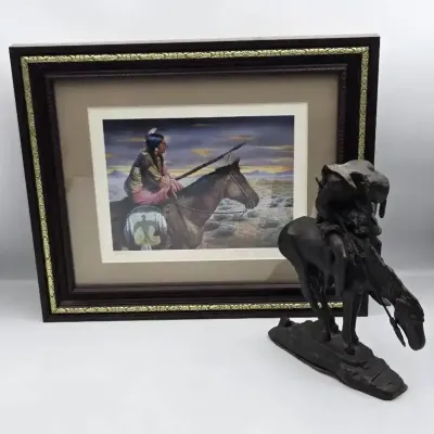 Gregory Perillo Signed Print "The Last Frontier" & James Earle Fraser "End Of The Trail" Statue