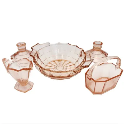 Heisey No. 500 Antique Art Deco Flamingo Pink Elegant Glassware Set