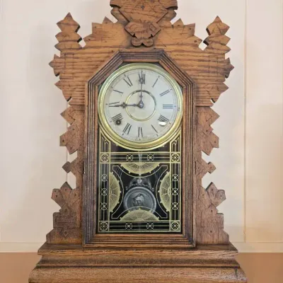 William L. Gilbert Oak Gingerbread Mantel Clock - Late 1800s