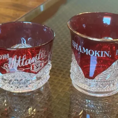Vintage Ruby-Flashed Pressed Glass Souvenir Cups