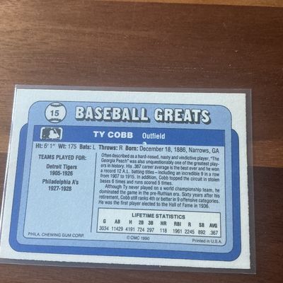 Vintage 1990 Ty Cobb Baseball Card