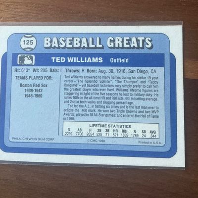 Vintage 1990 Ted Williams Baseball Card
