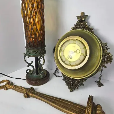 Hollywood Regency Decor: Accent Lamp 18", Wall Clock & Wall Shelf