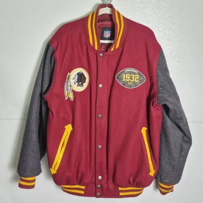 NFL Washington Redskins Embroidered Varsity Jacket: Wool Blend, Men’s L
