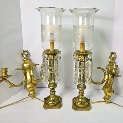 Electrified Hurricane Lamps 19.5" & Brass Candle Sconces 12"