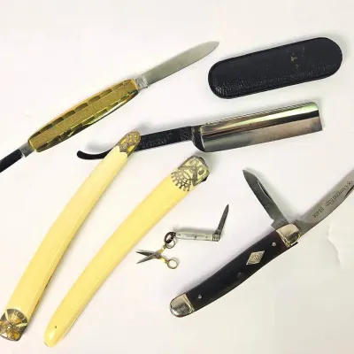 Vintage F.W. Engels Straight Razor, DOVO & Imperial Pocketknives, Miniature Fob Charm