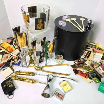 Midcentury Barware: Morgan Designs Ice Bucket, Cera Glassware, Bar Tools Plus Matchbook Collection