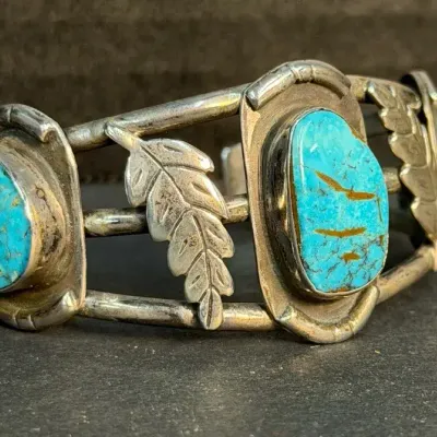 Vintage Sterling Silver Southwestern Turquoise Cuff Bracelet
