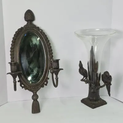 Victorian-style Figural Epergne Vase & Wall Mirror with Candle Holders