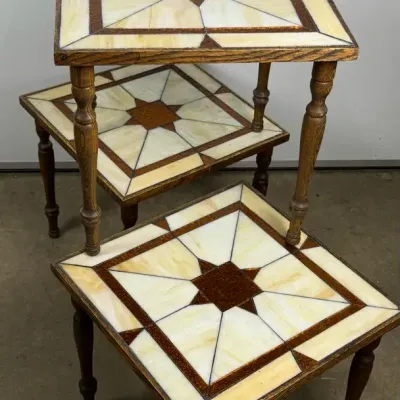 Slag Glass Tile Top Side Tables (3) - 16X16X15”