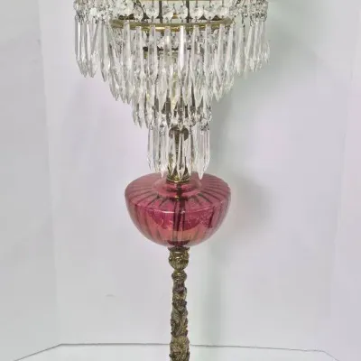 Vintage Ornate Victorian-style Lamp with Crystal Prism Shade