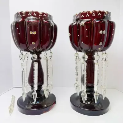 Victorian Bohemian Ruby Glass Mantel Clusters