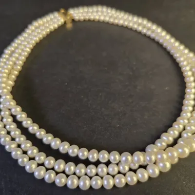Triple Strand Cultured Pearls With 14K Gold Clasp - 16"