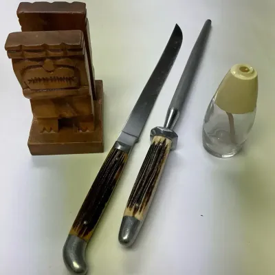 MCM - Tiki Napkin Holder, GEMCO Toothpick Dispenser & Carving Knife with File (4pcs)