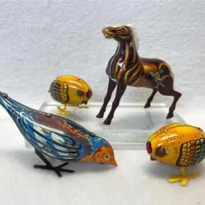 Marufuji Showa-era Tin Litho Wind-up Toys, 4pcs