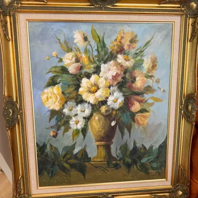 Vintage European floral work painting