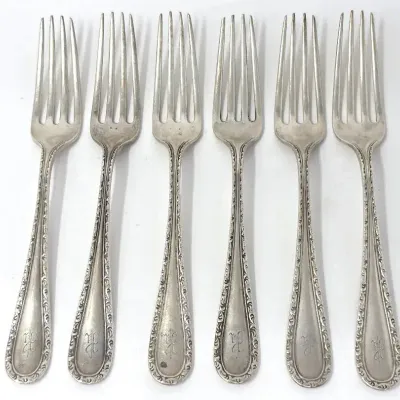 Set Of 6 Antique Hennegan Bates & Co. Sterling Silver Forks