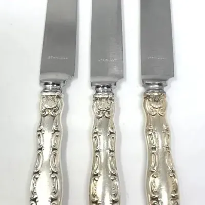 Three Sterling Silver Handled Gorham Strasbourgh New French Hollow Knives W/ Bolster