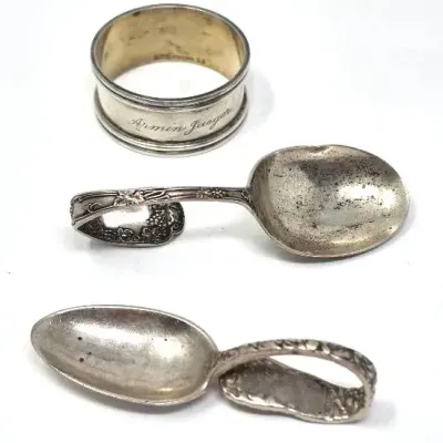 Antique And Vintage Sterling Silver Napkin Ring & Two Nursing Spoons Feat. Stieff